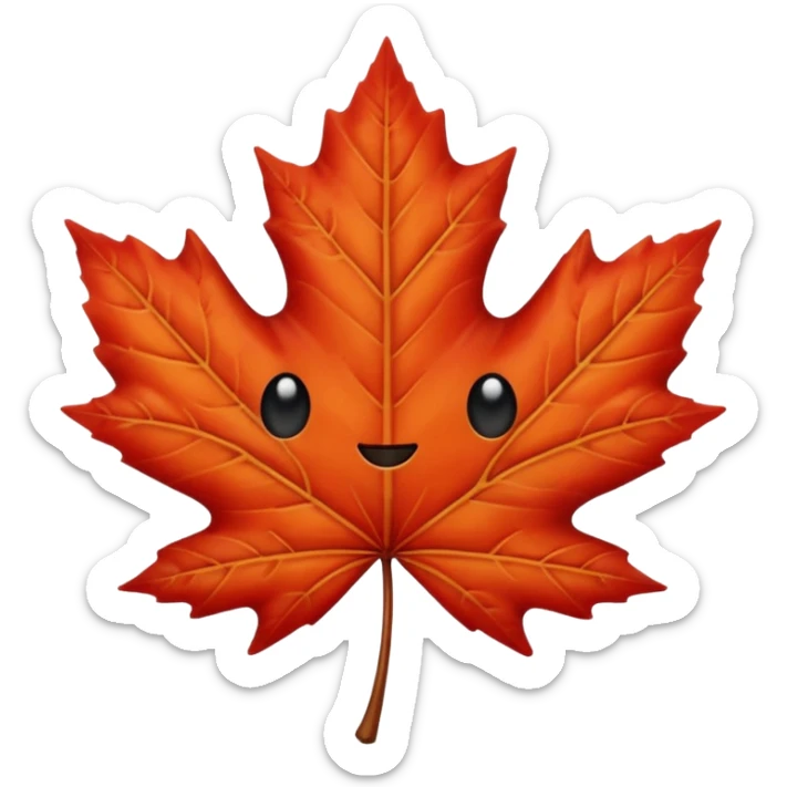 emoji, feuille d'érable couleur vermeille, deux yeux ronds noirs brillants sticker