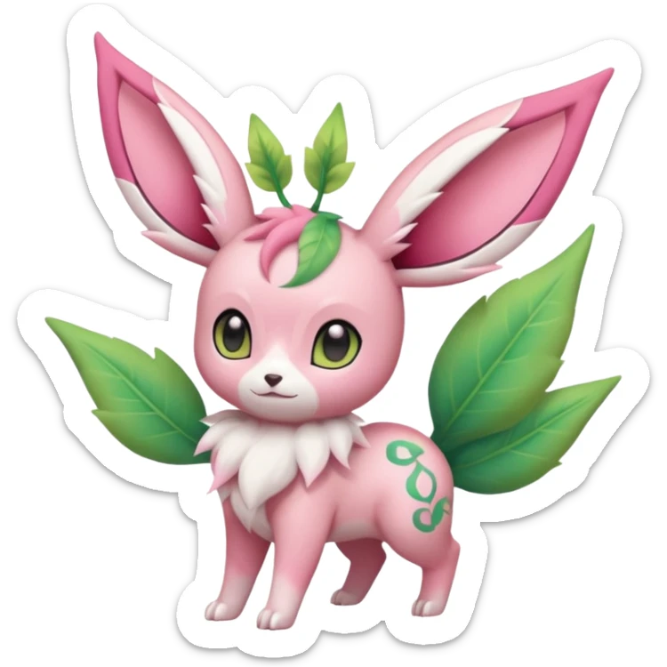 Rosy floral romantic cute kawaii Ivy-Eevee-Sylveon-Celebi-Leafeon-Pokémon-Digimon-Fakémon-hybrid-fusion-creature sticker