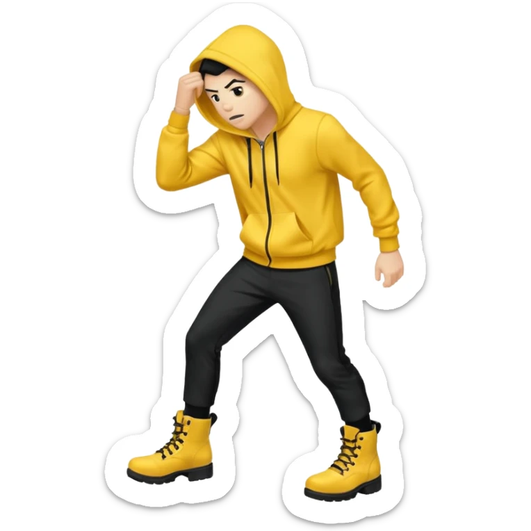 Invincible but whering a yellow hoodie and the mouth covered whering black pants and black boots sticker