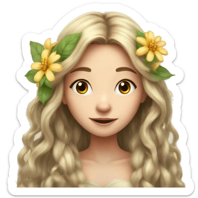 Beautiful, flower, fairy, long hair, fair skin sticker