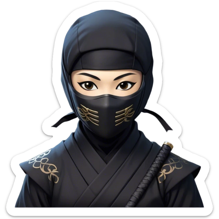 Clash of Clans aesthetic: Beautiful and Majestic Ninja Portrait Emoji, Rendered in serene poise with a gentle, confident smile and a refined masked visage, showcasing a sleek, artfully poised figure exuding calm and determined elegance in natural skin tone, Simplified yet exquisitely endearing features, highly detailed, glowing with a soft, drowsy nocturnal light, high shine, relaxed and utterly noble, stylized with an air of timeless stealth, soft glowing outline, capturing the essence of a majestic ninja whose graceful presence inspires epic covert adventures! sticker