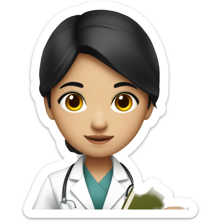 young female medical asean student with black hair, black eyes and book in hand sticker