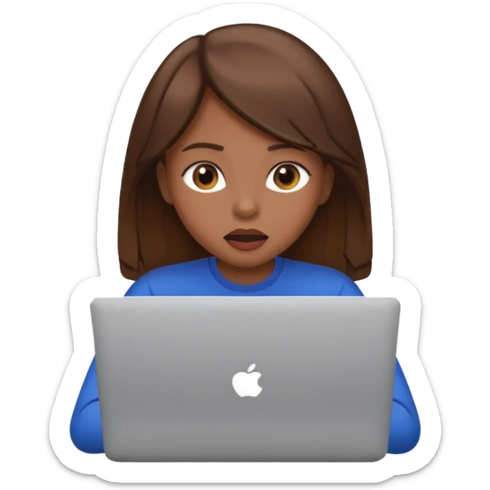 Make an emoji of a girl with brown hair behind a laptop screen that is facing her and make sure to have her mouth hidden by the laptop. sticker