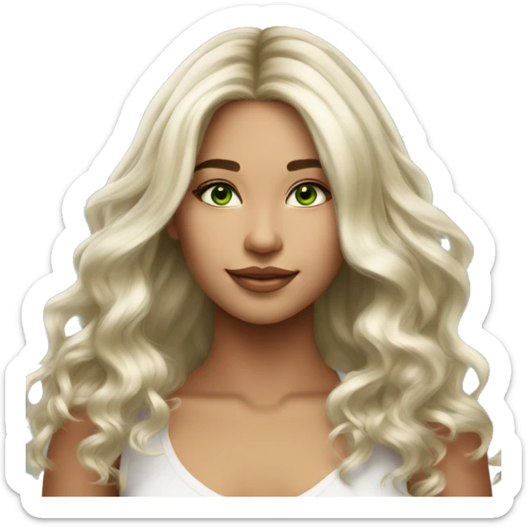 Girl, platinum blonde balayage hair, long hair, bright green eyes, tan skin sticker