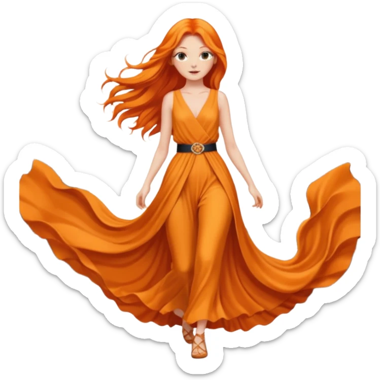 as un mujer de cabbelo anarangado con ropa bonita modelando en una pasarela pero que tenga cabello largo y que se vea la pasarela sticker