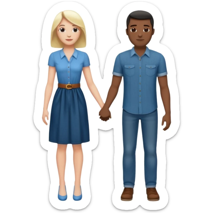 tall White English Woman and Black DC urban guy holding hands and in love man is wearing jeans and a dress shirt sticker