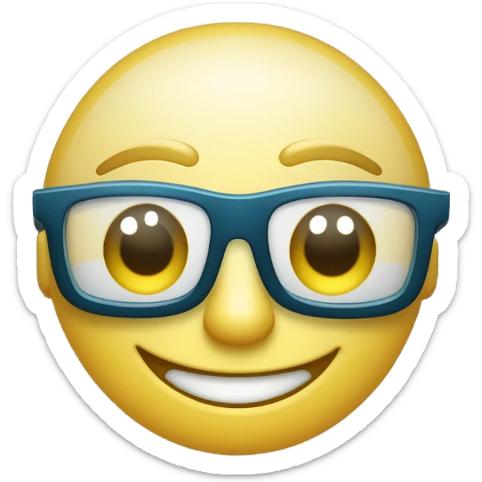 El personaje sonriendo con los ojos ligeramente cerrados detrás de las gafas brillantes, indicando un momento alegre. sticker