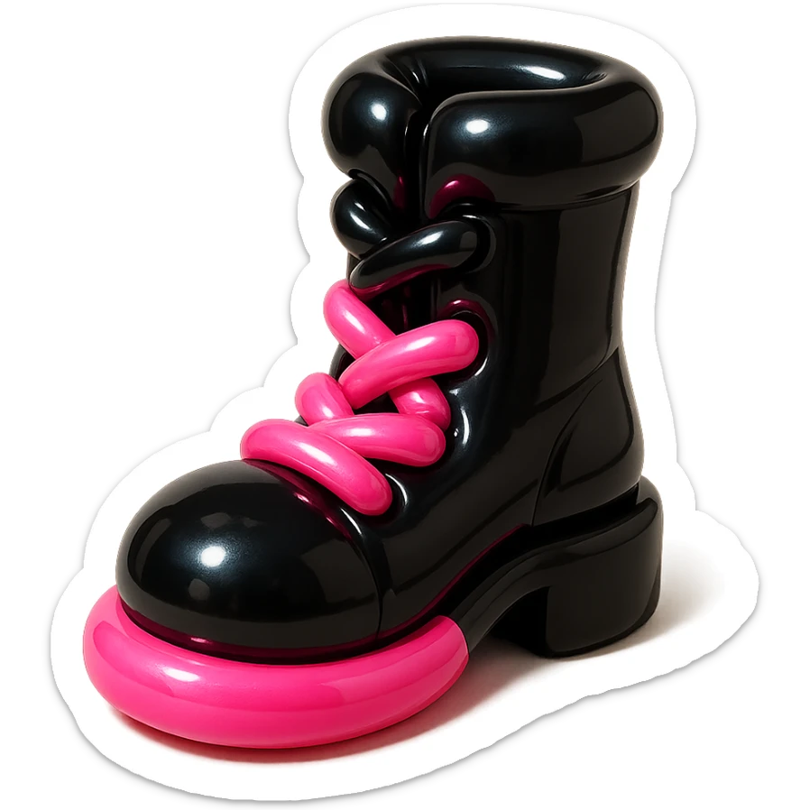 BLACKPINK-inspired gothic boots, no hearts, shiny and playful, black and pink sticker