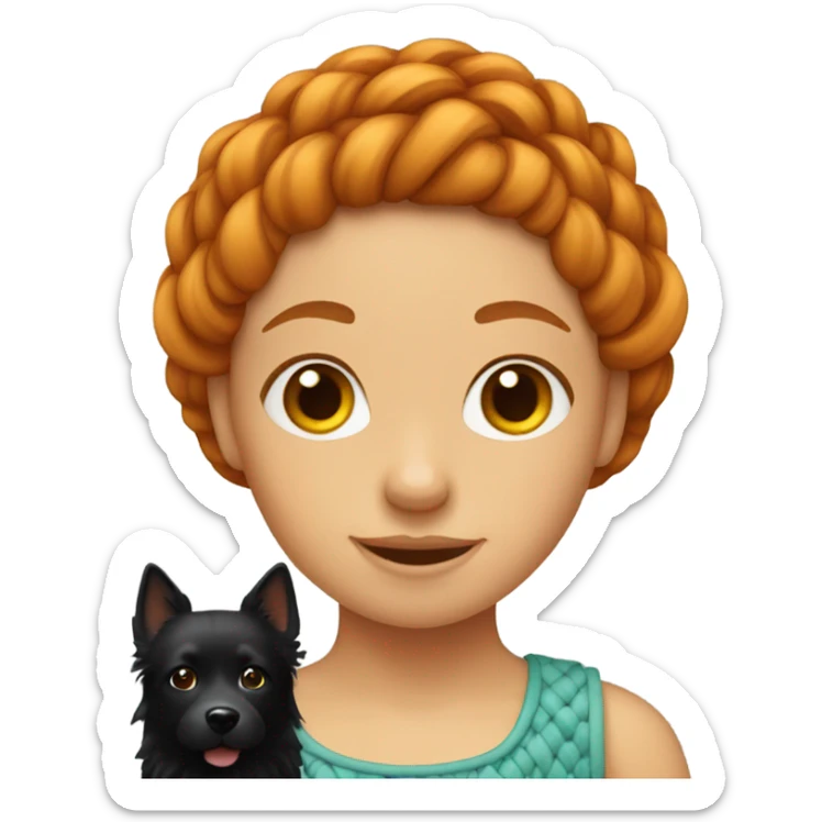 Ginger girl w braided hair and BLACK spitz sticker