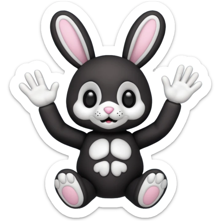 Emoji pour twitch d'une peluche lapin squelette noir qui dit bonjour sticker