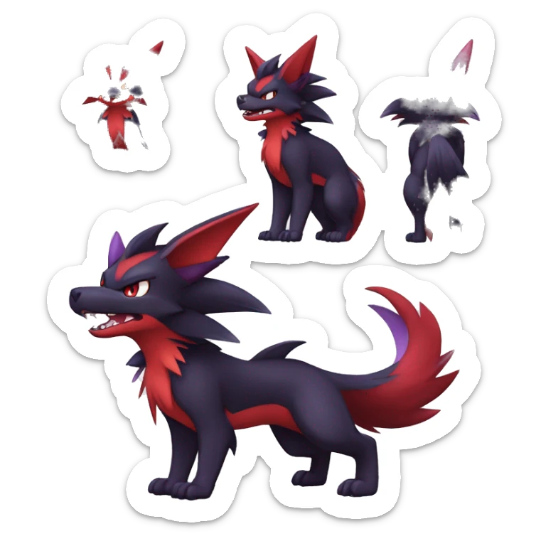  Black Red Purple Kawaii Cool Anime Nargacuga-Noivern-Noibat-Litten-Zorua-Zoroark-Fakemon-fusion full body sticker