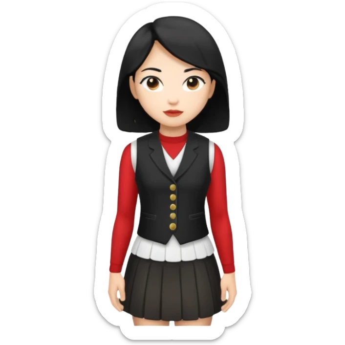asian woman in white skirt and black women's vest sticker