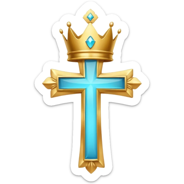 a golden, glowing cross with a cyan crown on top of it, with no background sticker