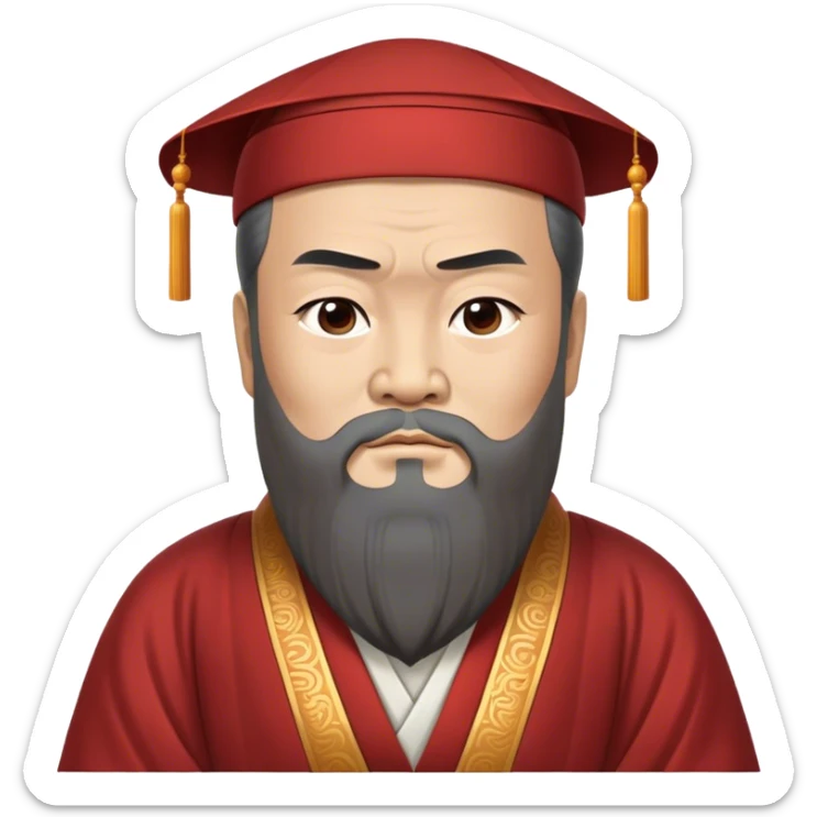 Cinematic Realistic Confucius Portrait Emoji, depicted as a wise ancient philosopher in traditional robes with a serene, contemplative expression, rendered with soft timeless textures and harmonious natural lighting that captures his enduring wisdom. sticker