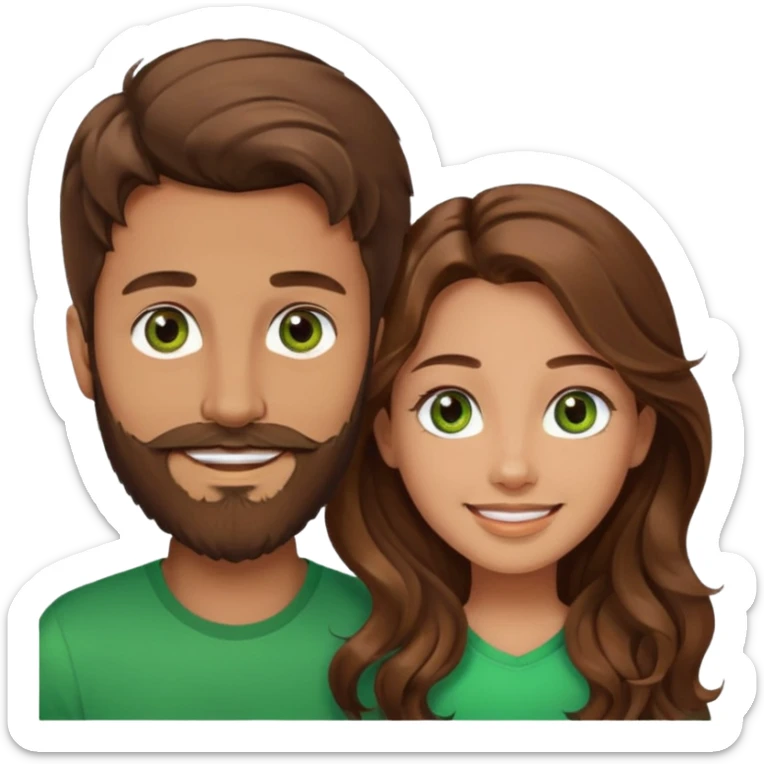 a brown hair and beard man with hazel eyes and a girl with long brown wavy hair with green eyes, togheter sticker