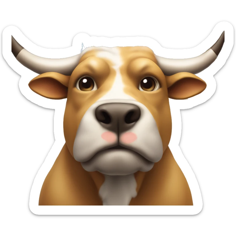 “Realistic illustration of a hybrid creature with a dog’s head and bull’s body, standing confidently in front of a rising stock chart, symbolizing financial growth and prosperity, with subtle financial symbols in the background.” sticker