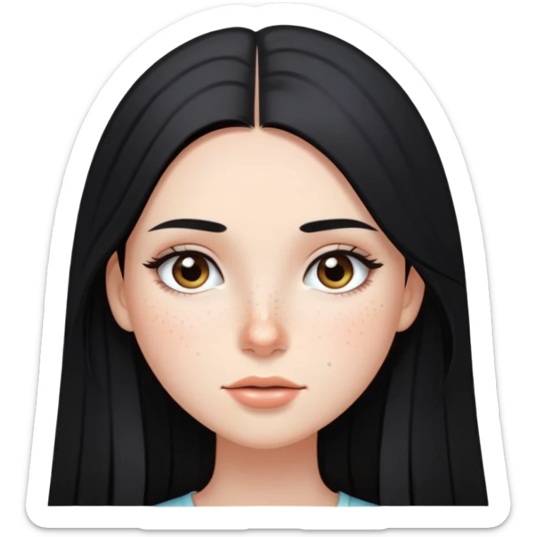 girl with long straight black hair, light makeup, and freckles sticker
