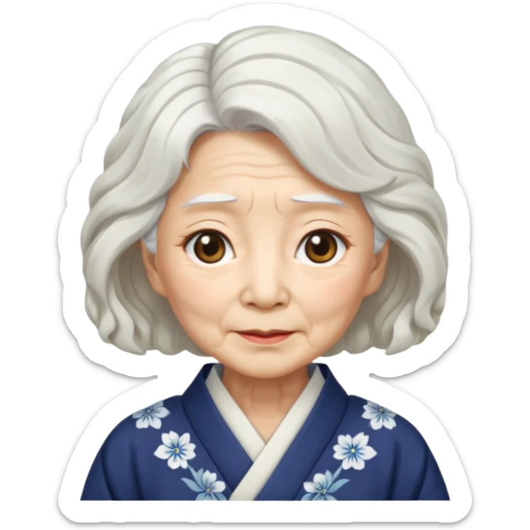 japanese culture old woman with white wavy hair and wrinkles sticker