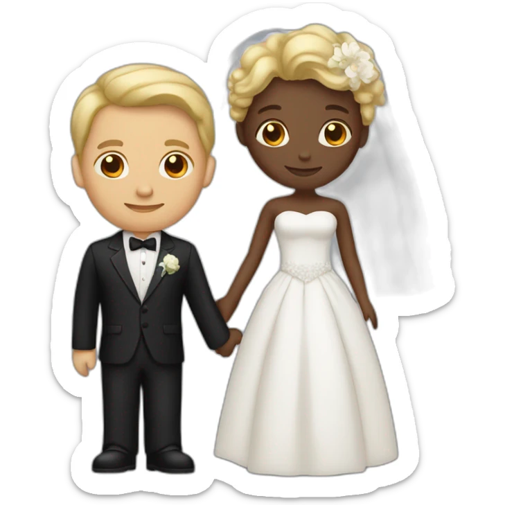 Tan black man with dark brown hair and man with blonde hair getting married sticker
