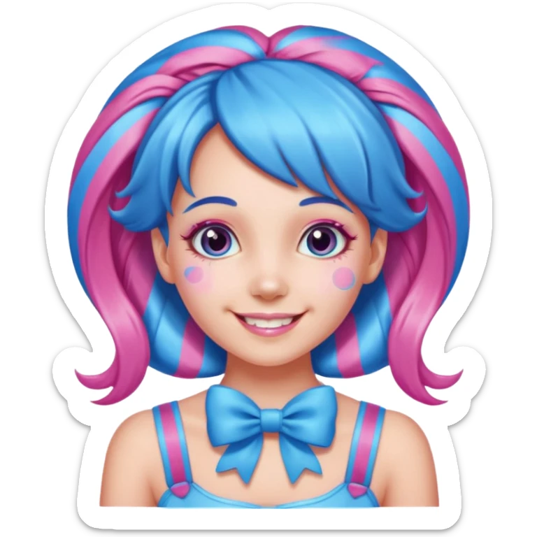 candy girl from candyland very long blue-pink mixed candy hair with ribbon and no tattooes sticker