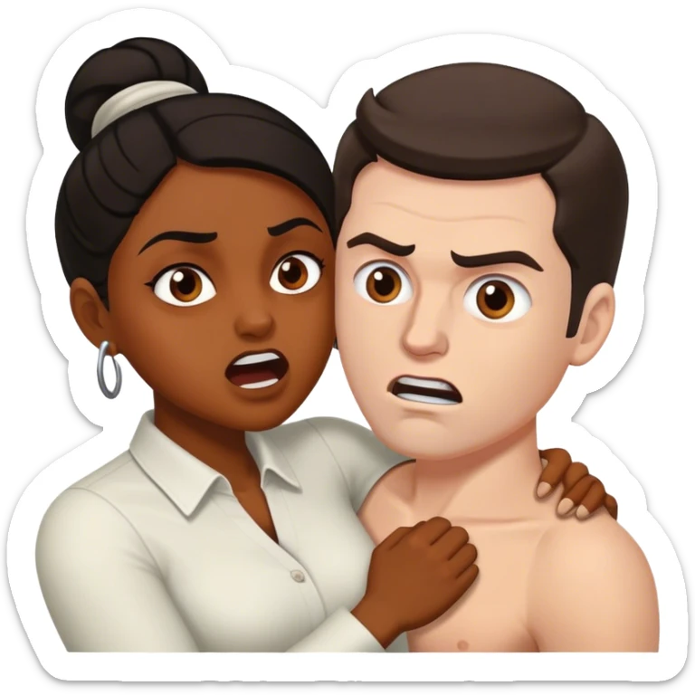 Brown skin woman white man with dark hair tussling sticker