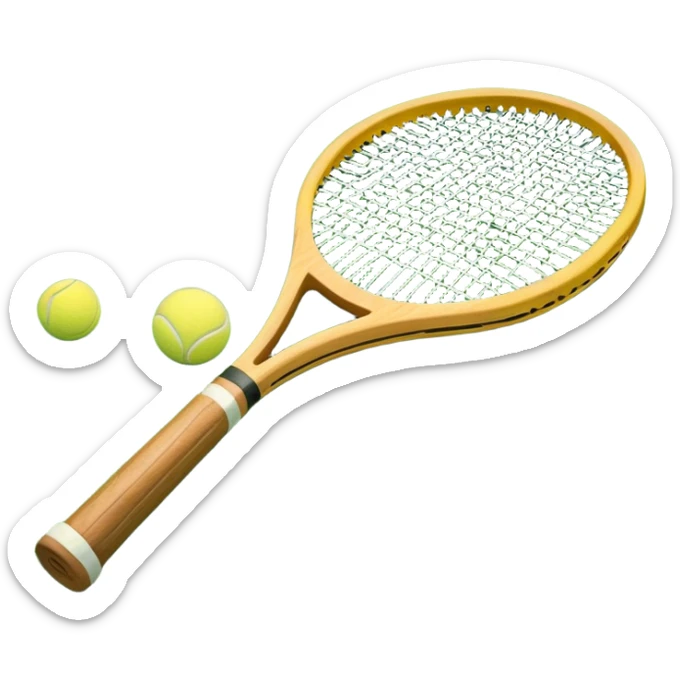 A detailed tennis racket resting on lush green grass beside a bright yellow tennis ball. The scene captures the essence of classic lawn tennis, with a crisp and clean background emphasizing the elegance and tradition of the sport sticker