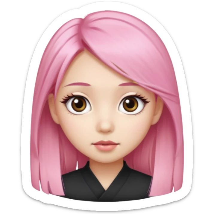 An Asian girl with pink-blonde hair, big eyes, thick eyebrows, and long eyelashes; only her head... sticker