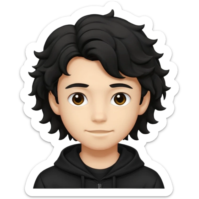 Menino de 15 anos de cabelo preto ondulado volumoso e de roupa preta sticker