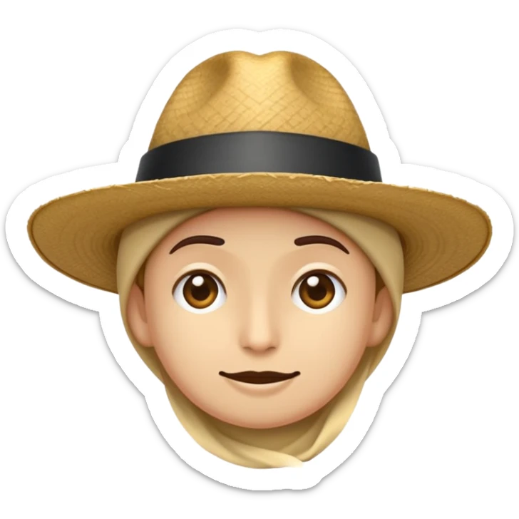 Haz un emoji de una persona mirando de frente con un sombrero negro una nariz muy larga y un rulo largo bajando de su parte siquiera y otro en la derecha sticker
