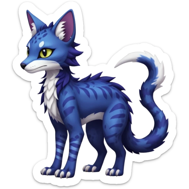 Kawaii dark edgy fantasy feline-vernid-sergal-fursona animal creature with a tufted tail full body with intricate markings  sticker