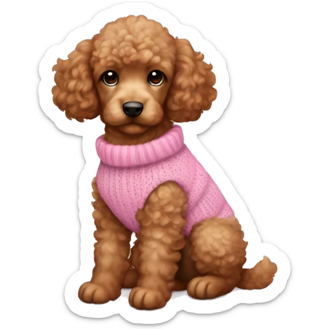 Little brown golden poodle puppy wearing a pink sweater sticker