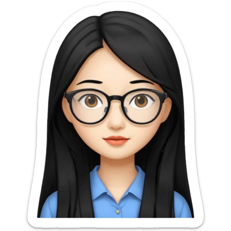 Beautiful Asian girl with long black hair and glasses sticker