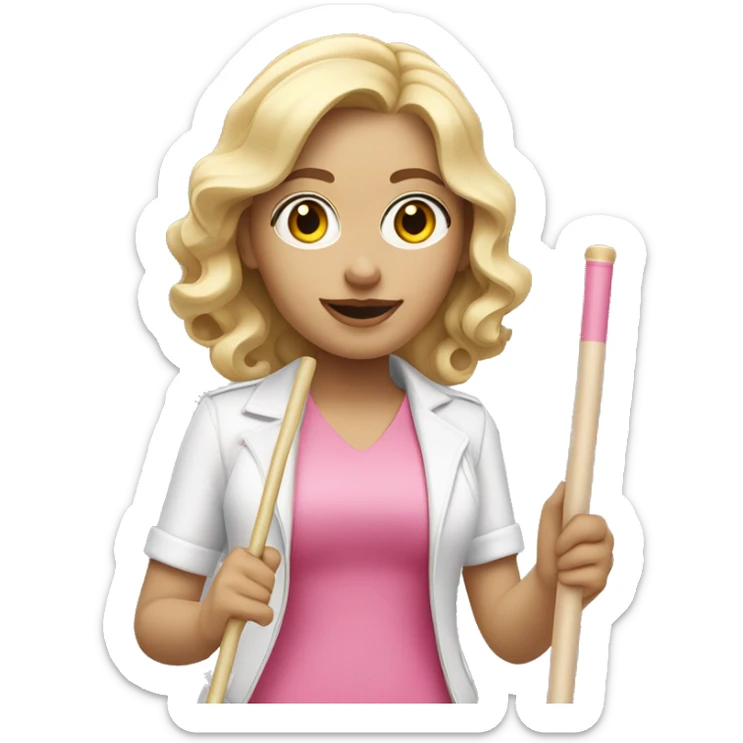 Blonde hair woman , wavy hair, white skin , pink outfit , holding a white cane for the blind sticker