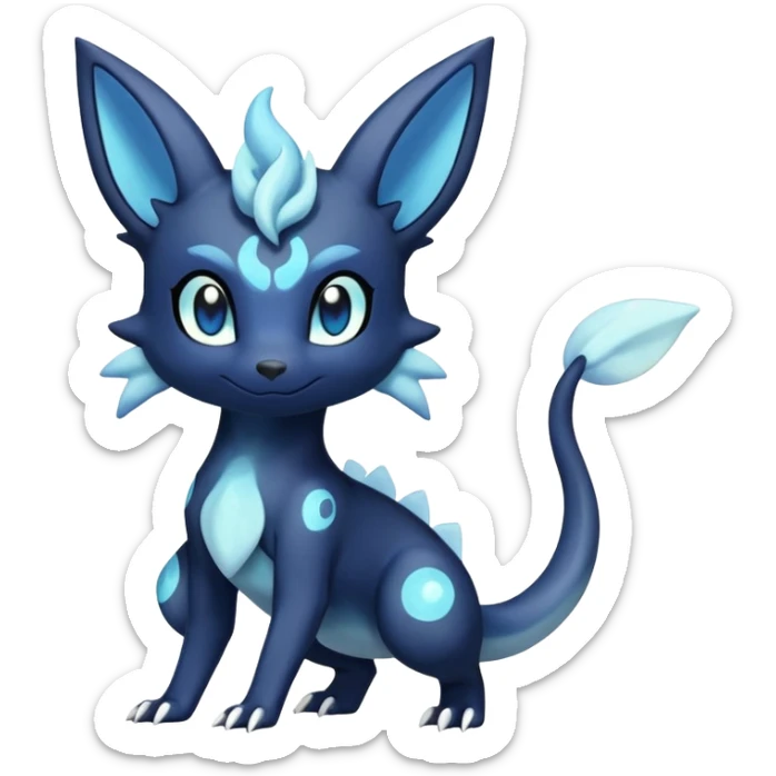 Shiny icy iridescent Pastel Nebulae Salandit-Meowstic-Umbreon-Fakémon-hybrid-creature (full body)  sticker