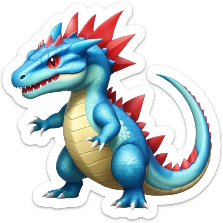 Shiny Exotic Colorful epic Gabite-Salamence-Koraidon-Feraligatr-Fakémon-hybrid-creature (full body)  sticker