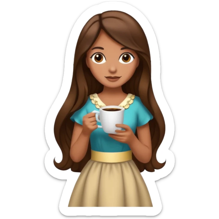 big black eyes and tanned skin brown hair glamorous long hair with coffee  sticker