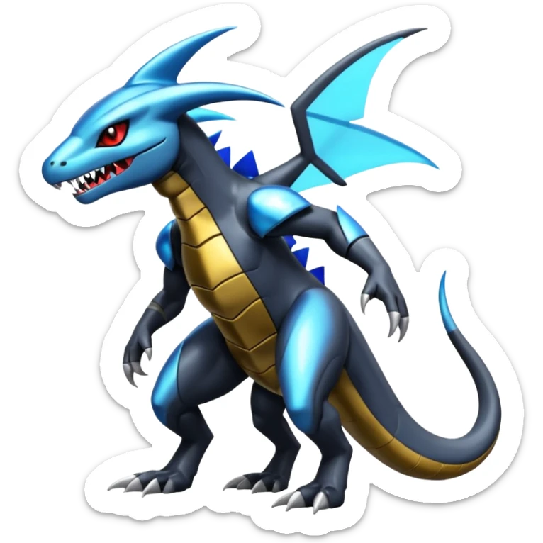 Shiny Futuristic Garchomp-Dusknoir-Salandit-Glaceon-Fakémon-hybrid-creature (full body)  sticker