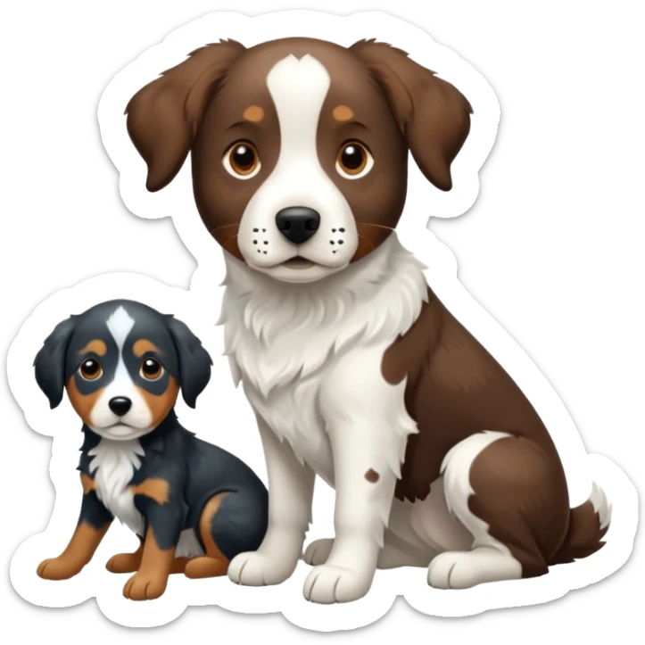 Un chien de chasse, épagneul breton, avec un labrador noir, et un berger Australien bleu merle. sticker