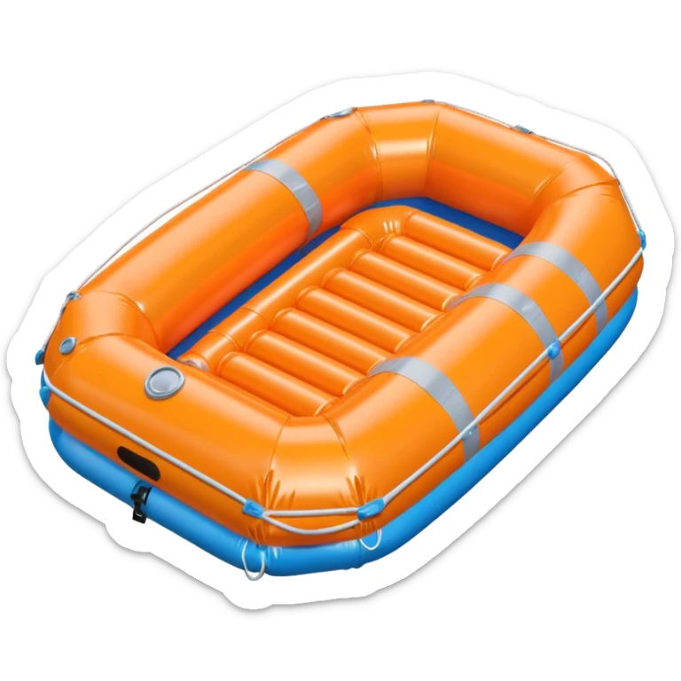 3D render of Life Raft made of shiny inflatable vinyl, visible seam lines, air valve, highly reflective plastic texture, pool toy aesthetic. sticker
