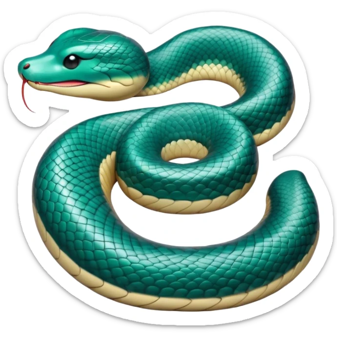 Meme-Worthy Cute Sleeping Chinese Water Snake Portrait Emoji, Head resting peacefully with a contented smile, showcasing a slender, graceful build and a luxuriously soft, shimmering scaled body, eyes gently closed in serene, fluid slumber, Simplified yet hilariously adorable features, highly detailed, glowing with a soft, drowsy aquatic light, high shine, relaxed and utterly lovable, stylized with an air of playful laziness, soft glowing outline, capturing the essence of a sleeping water snake that feels destined to become the next viral sensation of adorable aquatic rest! sticker