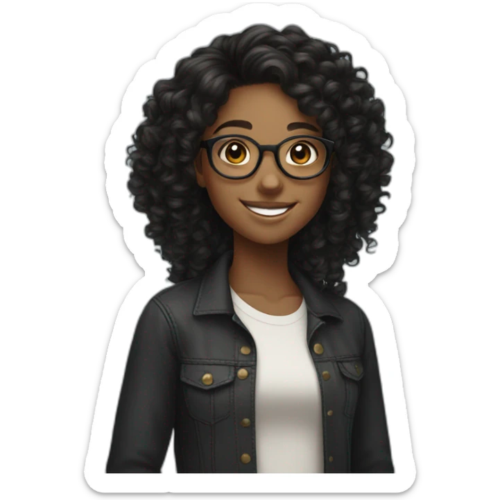 smiling black teenager girl with long black curly hair and round glasses sticker