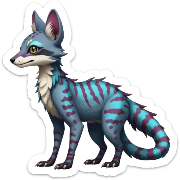 Feral Rare Fantasy dark colorful Vernid-Sergal-Genet-Trico-species by LiLaiRa, random markings, tufted tail, tufted ears, full body sticker