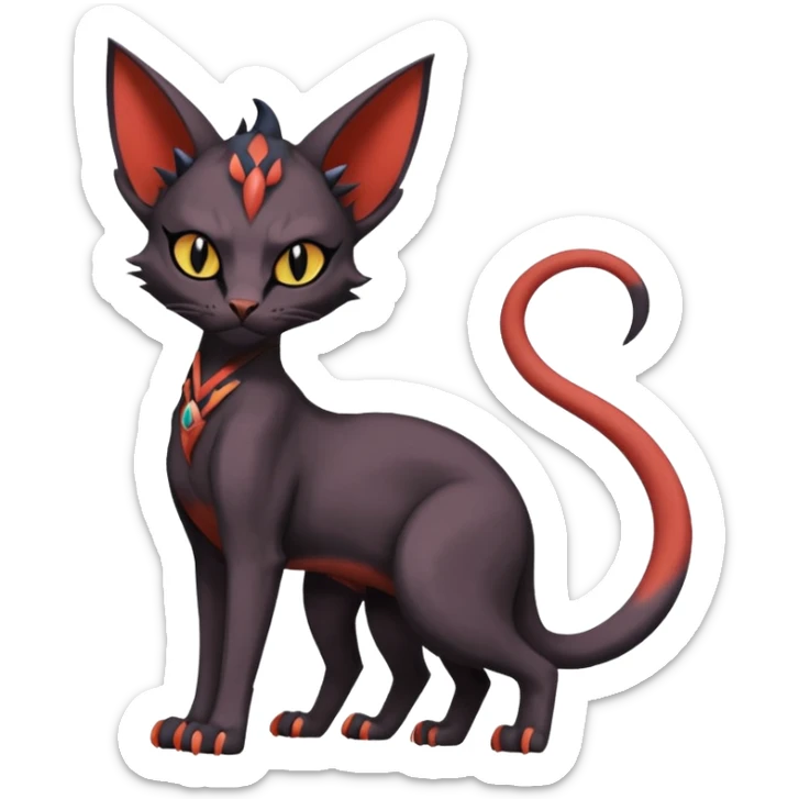 Black edgy Noivern-Litten-Sphynx-Lykoi-Caracal-cat-Fakemon full-body sticker