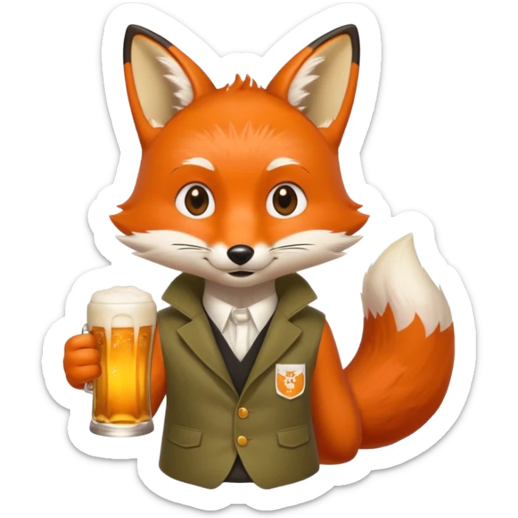 Un renard style manga qui tien une bierre marqué pmu-sama sticker