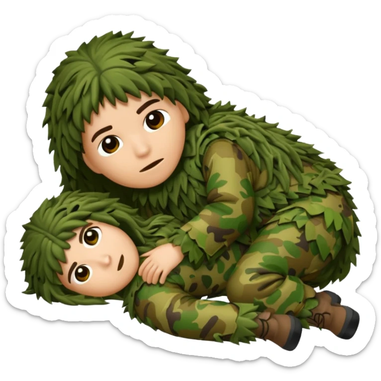 Ghilie suit laying down alone sticker