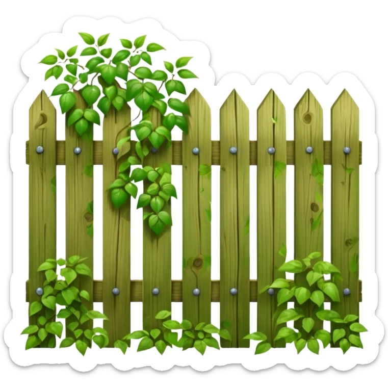 wooden fence and plants, sticker