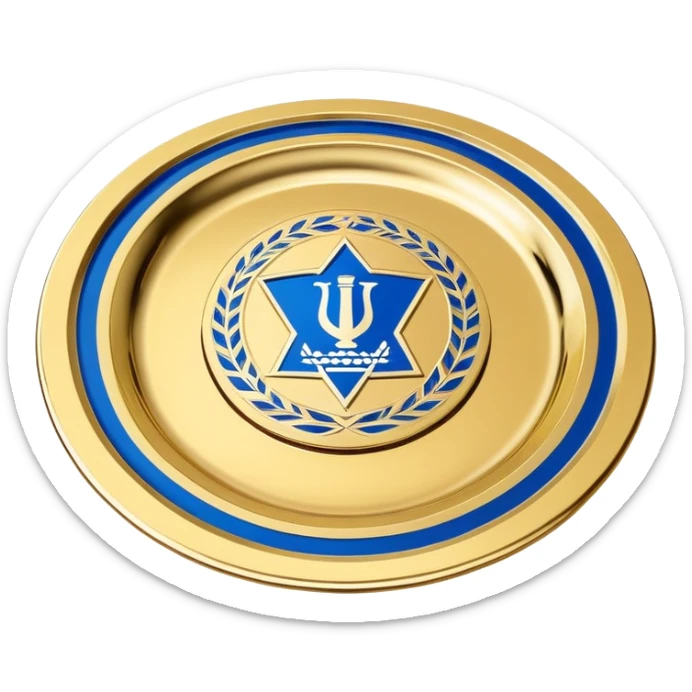 gold football plate with blue accents, inspired by Israeli Premier League trophy sticker