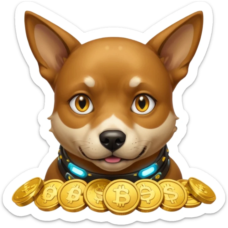 i want to create a dog like from cyberpunk with one elctronic eye like a pirate one and he looks greedy with golden coins sticker