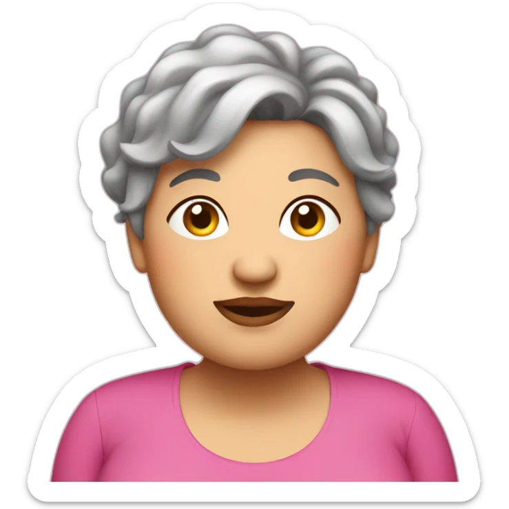 Fat women with short grey hair and wear in pink  sticker