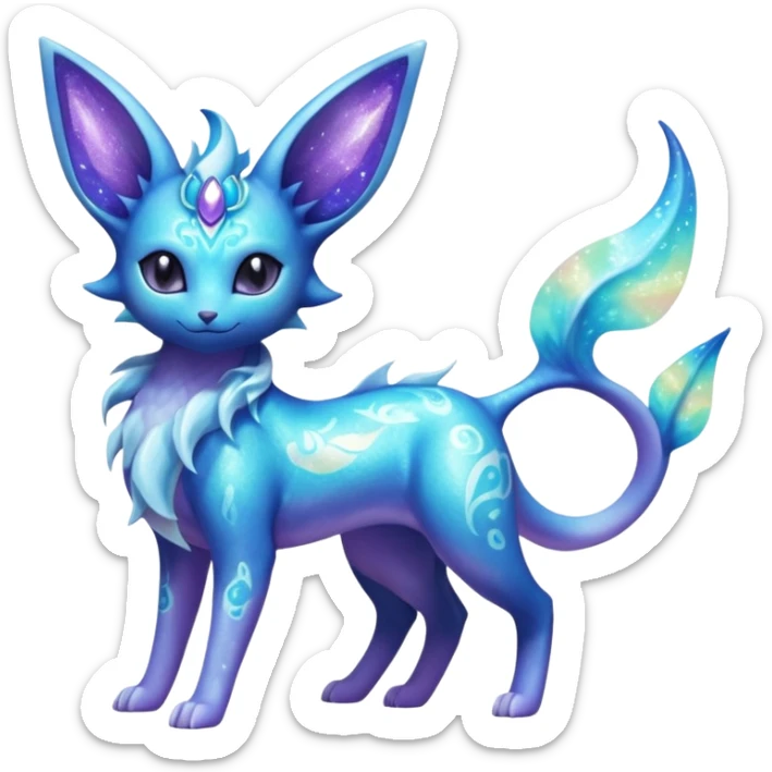 Shiny Iridescent Sparkly Nebulae Espeon-Lumineon-Vaporeon-Amaura-Glaceon-Dragonair-Fakémon-hybrid-creature (full body)  sticker